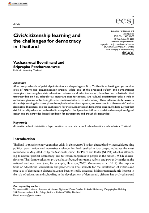 (PDF) Civic/citizenship learning and the challenges for democracy in ...