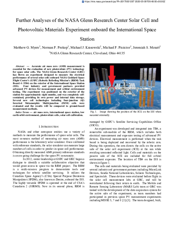 (PDF) Further Analyses of the NASA Glenn Research Center Solar Cell and ...