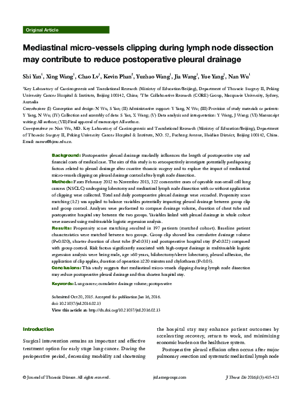 (PDF) Mediastinal micro-vessels clipping during lymph node dissection ...