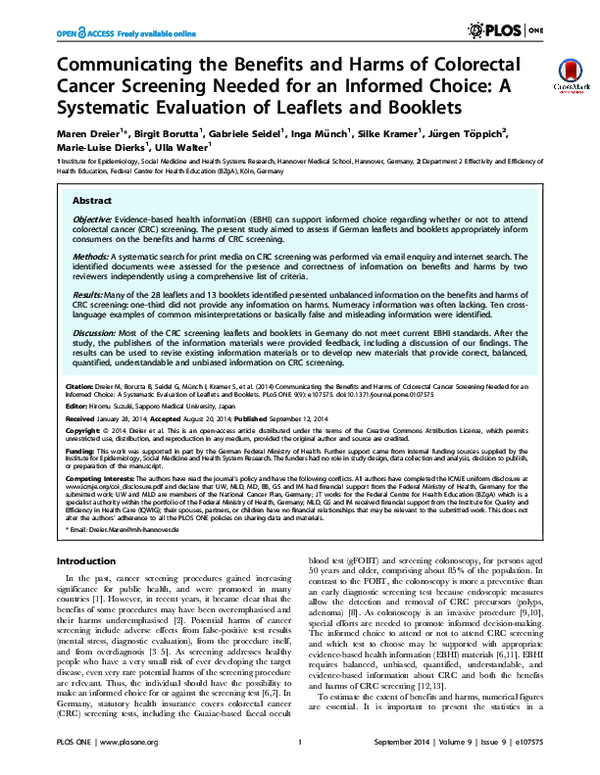 (PDF) Communicating the Benefits and Harms of Colorectal Cancer ...