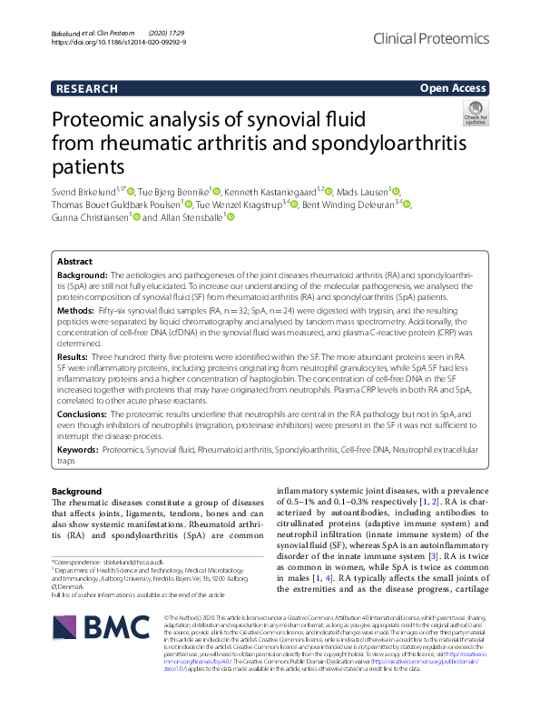 (PDF) Proteomic analysis of synovial fluid from rheumatic arthritis and ...