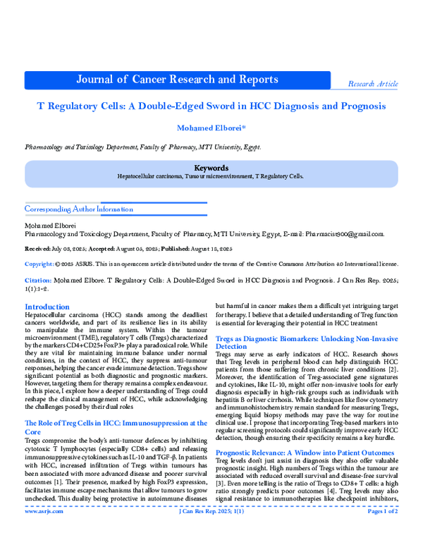 (PDF) T Regulatory Cells: A Double-Edged Sword in HCC Diagnosis and ...