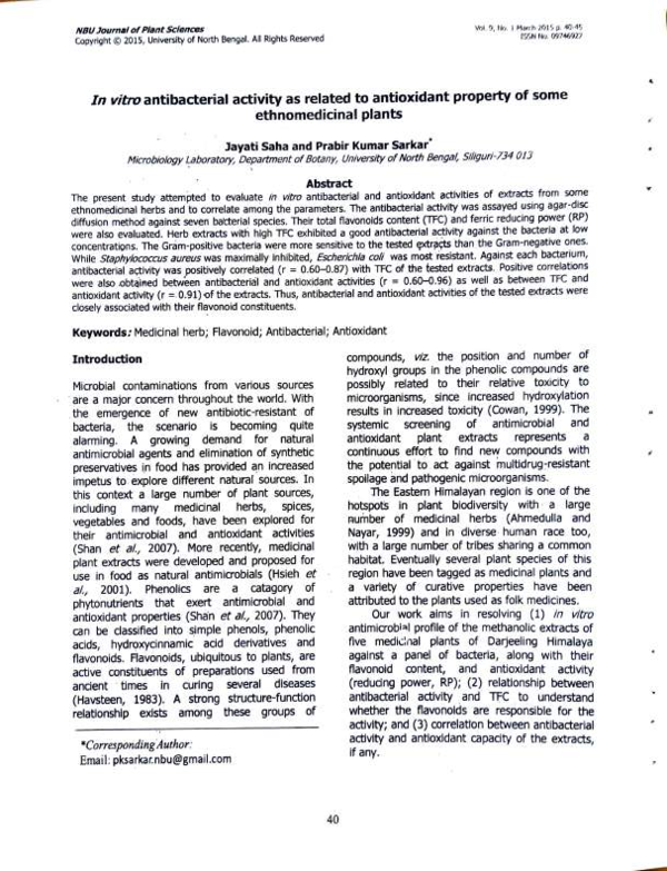 (PDF) In vitro antibacterial activity as related to antioxidant ...