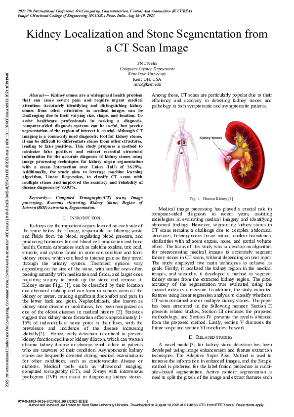 (PDF) Kidney Localization and Stone Segmentation from a CT Scan Image