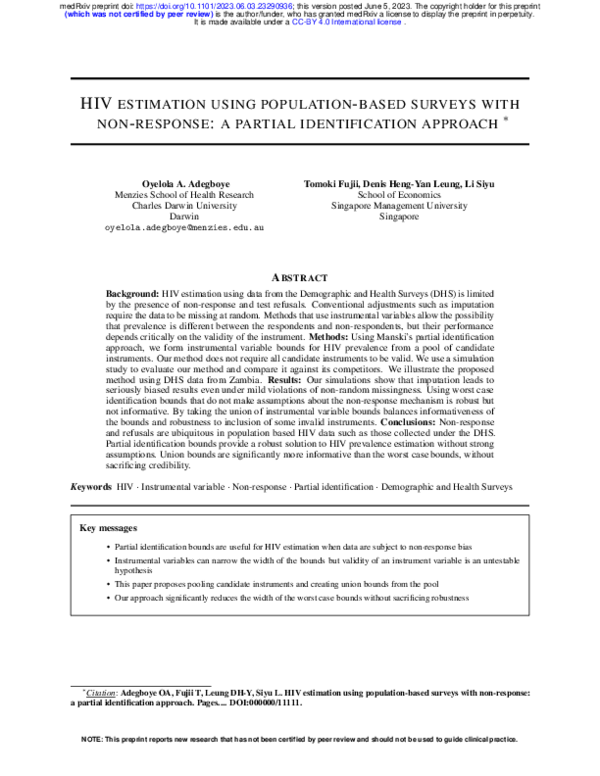 (PDF) Hiv Estimation Using Population-Based Surveys with Non-Response ...