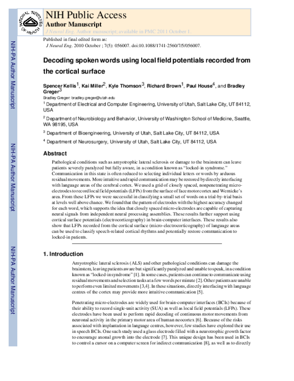 (PDF) Decoding spoken words using local field potentials recorded from ...