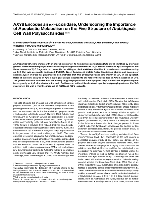 (PDF) AXY8 Encodes an α-Fucosidase, Underscoring the Importance of ...