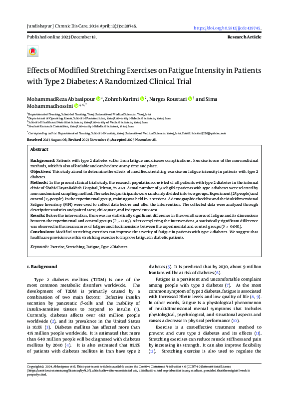 (PDF) Effects of Modified Stretching Exercises on Fatigue Intensity in ...