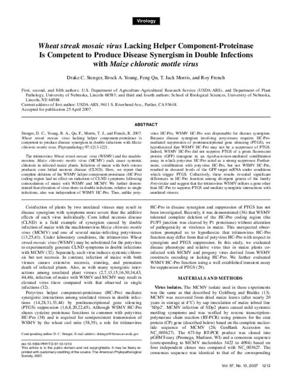 (PDF) Wheat streak mosaic virus Lacking Helper Component-Proteinase Is ...