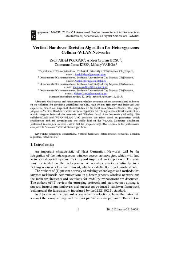 (PDF) Vertical Handover Decision Algorithm for Heterogeneous Cellular ...