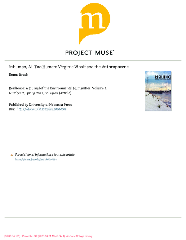 (PDF) Inhuman, All Too Human: Virginia Woolf and the Anthropocene