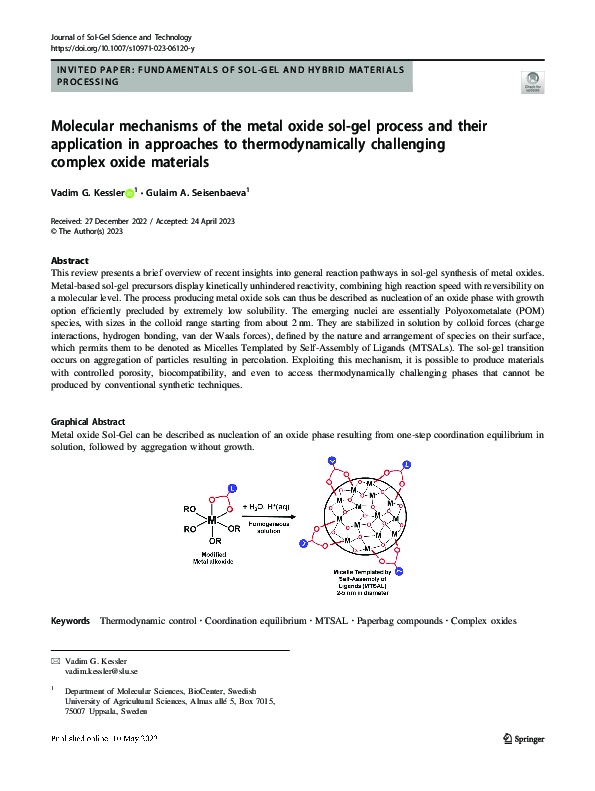 (PDF) Molecular mechanisms of the metal oxide sol-gel process and their ...