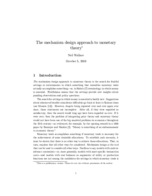 (PDF) The Mechanism-Design Approach to Monetary Theory