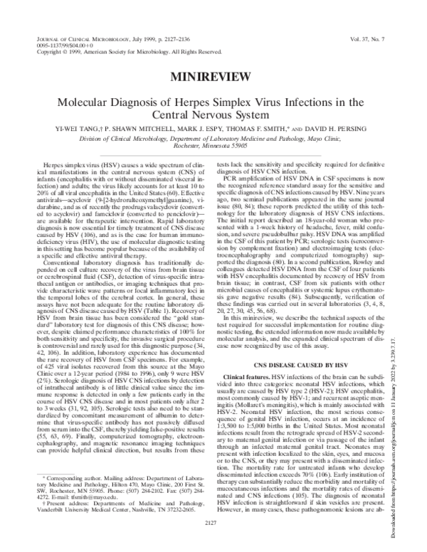 (PDF) Molecular Diagnosis of Herpes Simplex Virus Infections in the ...