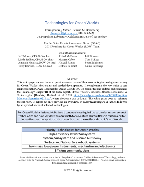 (PDF) Technologies for Ocean Worlds