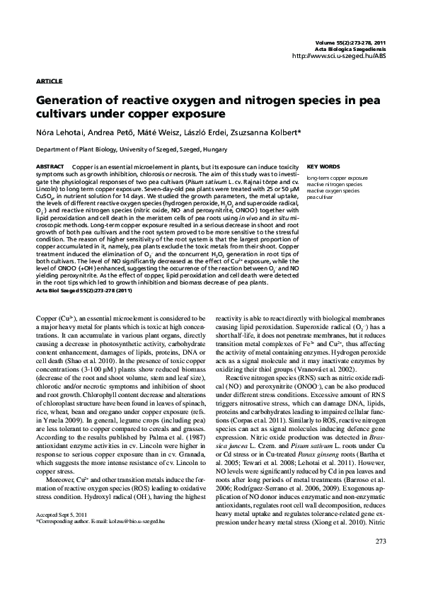 (PDF) Generation of reactive oxygen and nitrogen species in pea ...