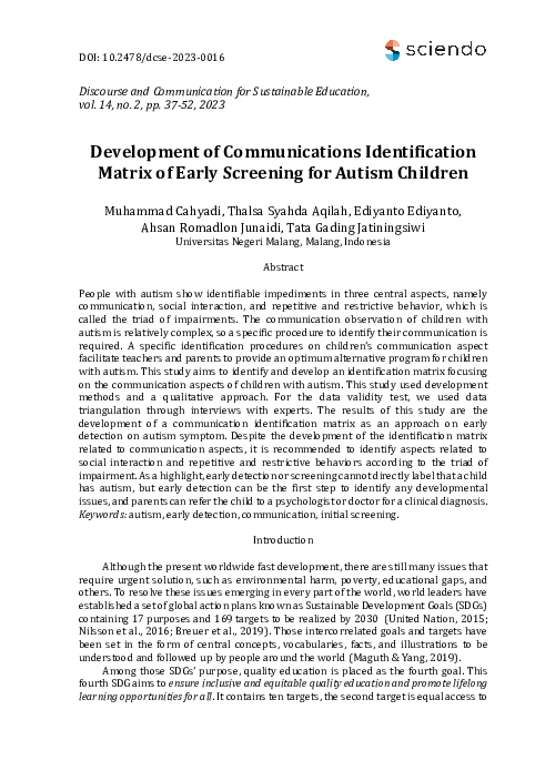 (PDF) Development of Communications Identification Matrix of Early ...