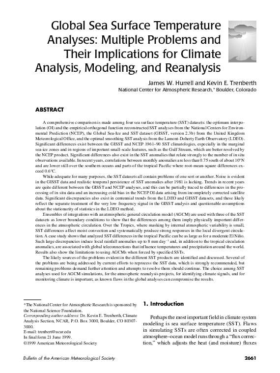 (PDF) Global Sea Surface Temperature Analyses: Multiple Problemsand ...