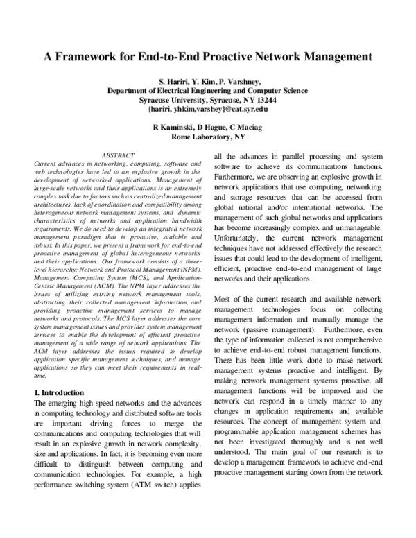 (PDF) A framework for end-to-end proactive network management