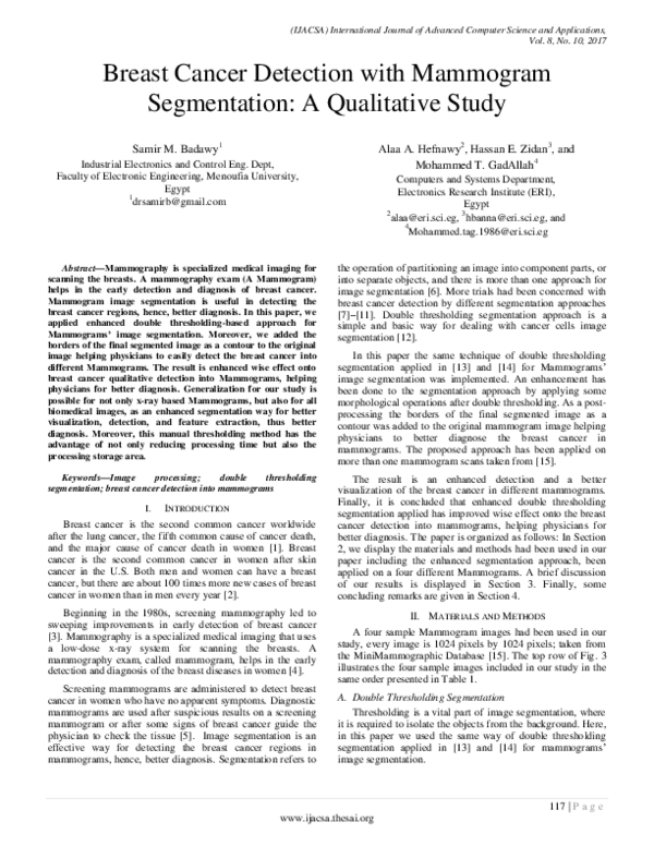 (PDF) Breast Cancer Detection with Mammogram Segmentation: A ...