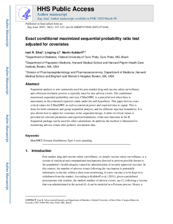(PDF) Exact conditional maximized sequential probability ratio test ...
