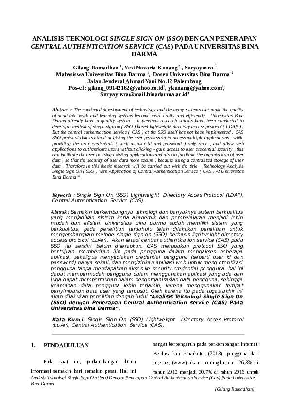 (PDF) Analisis Teknologi Single Sign on (Sso) Dengan Penerapan Central ...