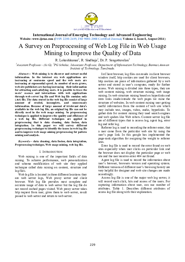 (PDF) A Survey on Preprocessing of Web Log File in Web Usage Mining to ...