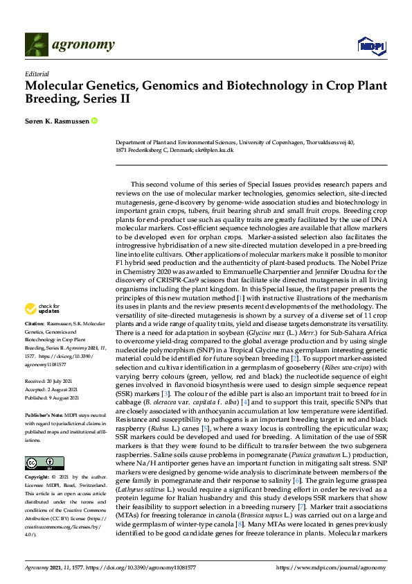 (PDF) Molecular Genetics, Genomics and Biotechnology of Crop Plants ...