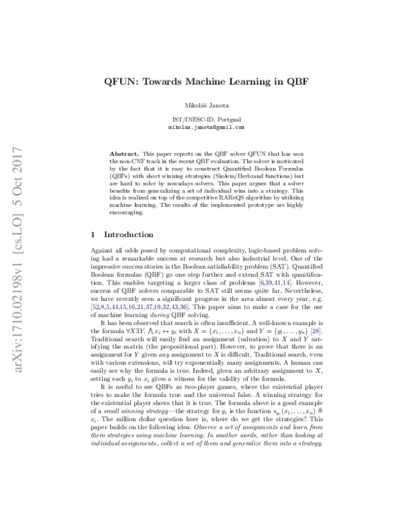 (PDF) QFUN: Towards Machine Learning in QBF