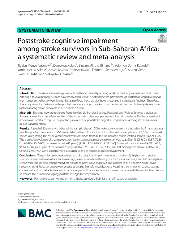 (PDF) Poststroke cognitive impairment among stroke survivors in Sub ...