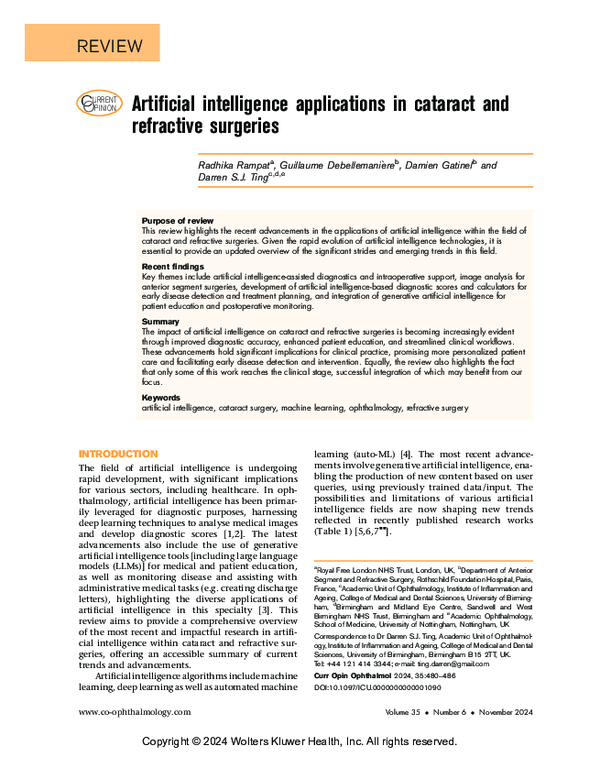 (PDF) OPINION Artificial intelligence applications in cataract and ...