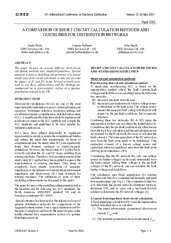 (PDF) A Comparison of Short Circuit Calculation Methods and Guidelines ...