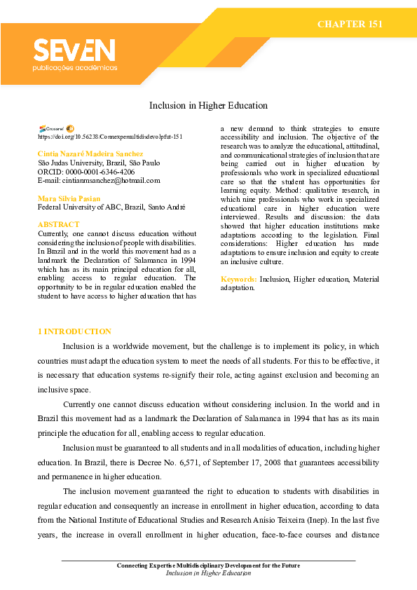 (PDF) Inclusion in Higher Education