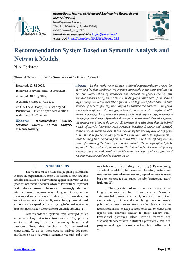 (PDF) Recommendation System Based on Semantic Analysis and Network Models