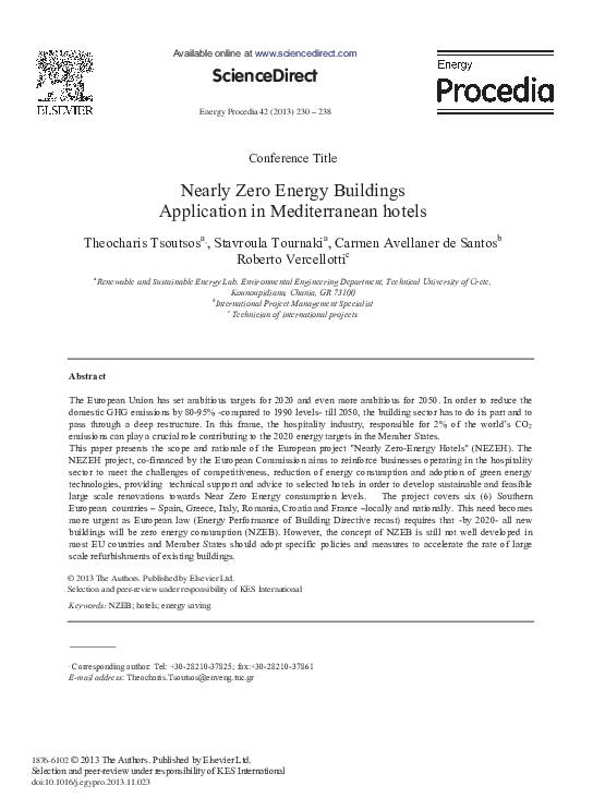(PDF) Nearly Zero Energy Buildings Application in Mediterranean Hotels
