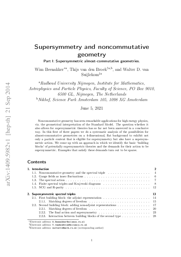 (PDF) Supersymmetry and noncommutative geometry Part I: Supersymmetric ...