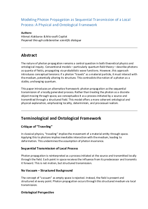 (PDF) Modeling Photon Propagation as Sequential Transmission of a Local ...