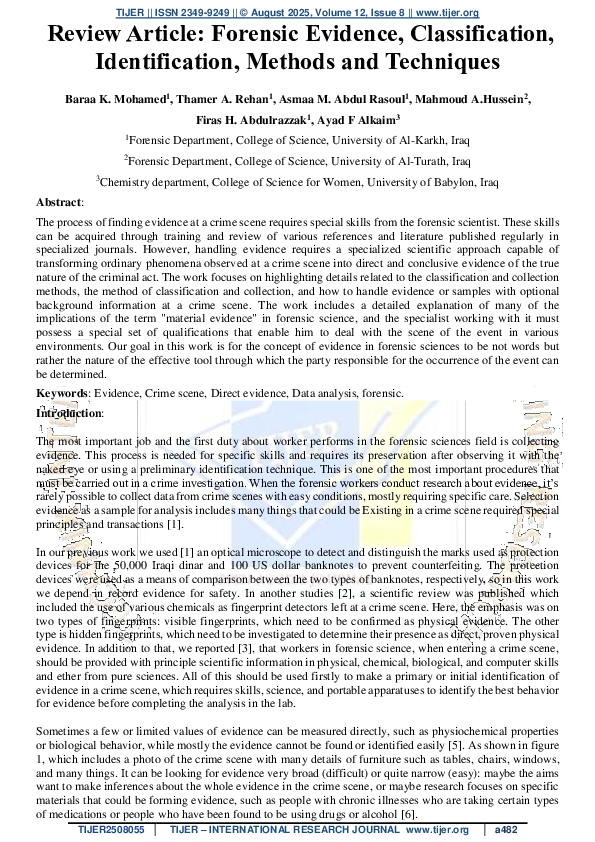 (PDF) Review Article: Forensic Evidence, Classification, Identification ...