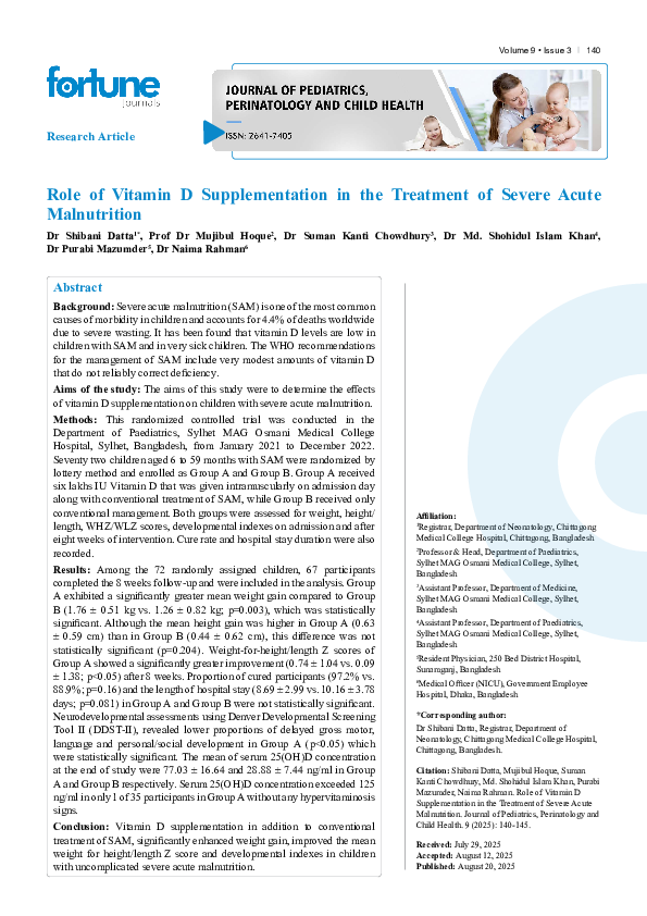 (PDF) Role of Vitamin D in the treatment of severe acute malnutrition.