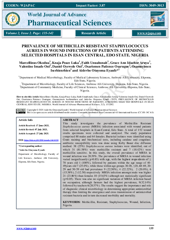 (PDF) PREVALENCE OF METHICILLIN RESISTANT STAPHYLOCOCCUS AUREUS IN ...