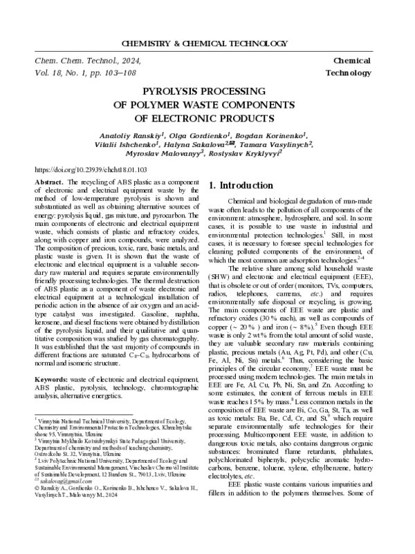 (PDF) Pyrolysis Processing of Polymer Waste Components of Electronic ...