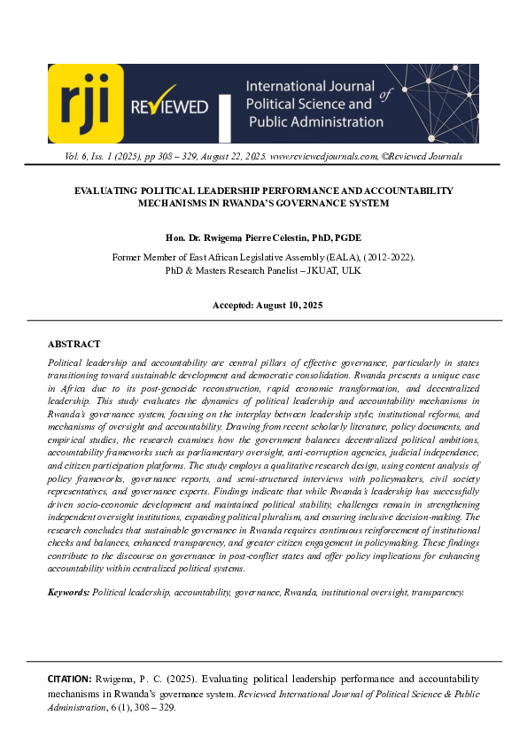 (PDF) EVALUATING POLITICAL LEADERSHIP PERFORMANCE AND ACCOUNTABILITY ...