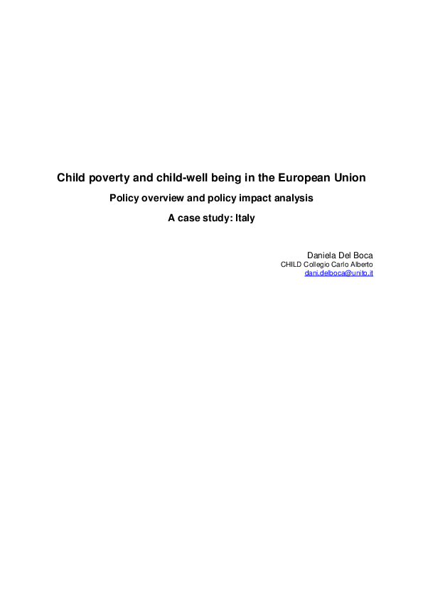 (PDF) Child poverty and child-well being in the European Union