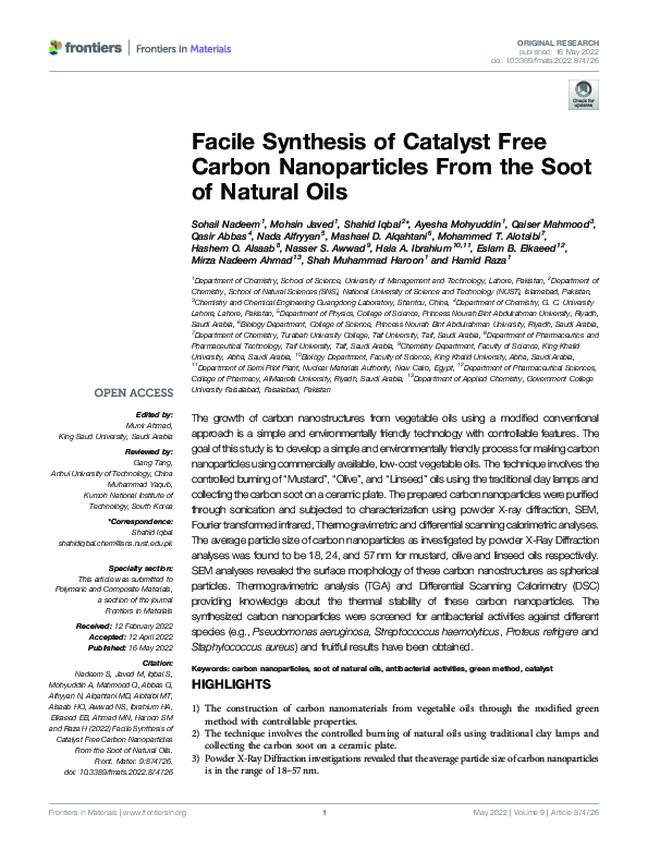 (PDF) Facile Synthesis of Catalyst Free Carbon Nanoparticles From the ...