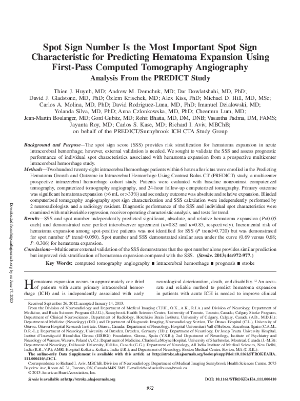 (PDF) Spot Sign Number Is the Most Important Spot Sign Characteristic ...