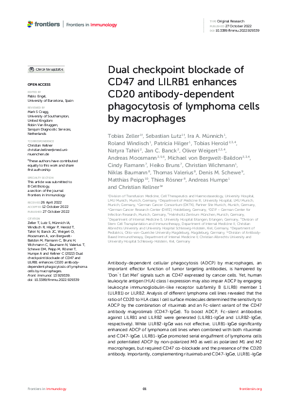 (PDF) Dual checkpoint blockade of CD47 and LILRB1 enhances CD20 ...