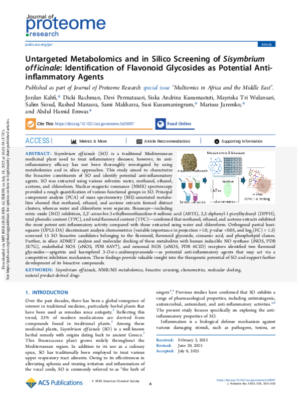 (PDF) Untargeted Metabolomics and in Silico Screening of Sisymbrium ...