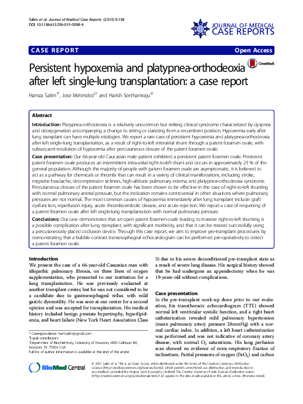 (PDF) Persistent hypoxemia and platypnea-orthodeoxia after left single ...