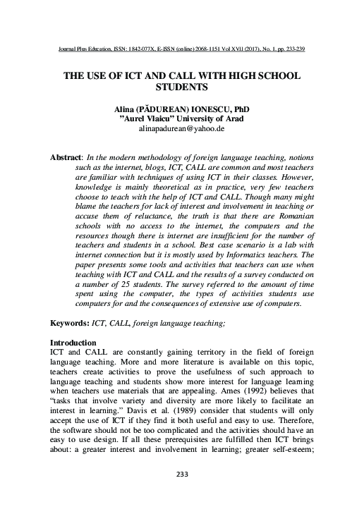 (PDF) The Use of Ict and Call with High School Students