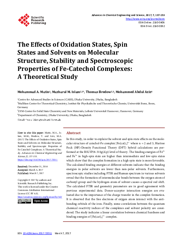 (PDF) The Effects of Oxidation States, Spin States and Solvents on ...